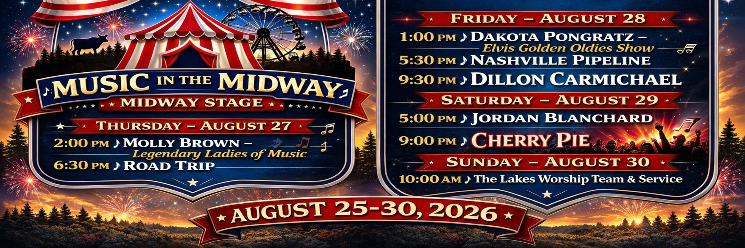 Waupaca County Fair 2026 Music in the Midway Schedule
